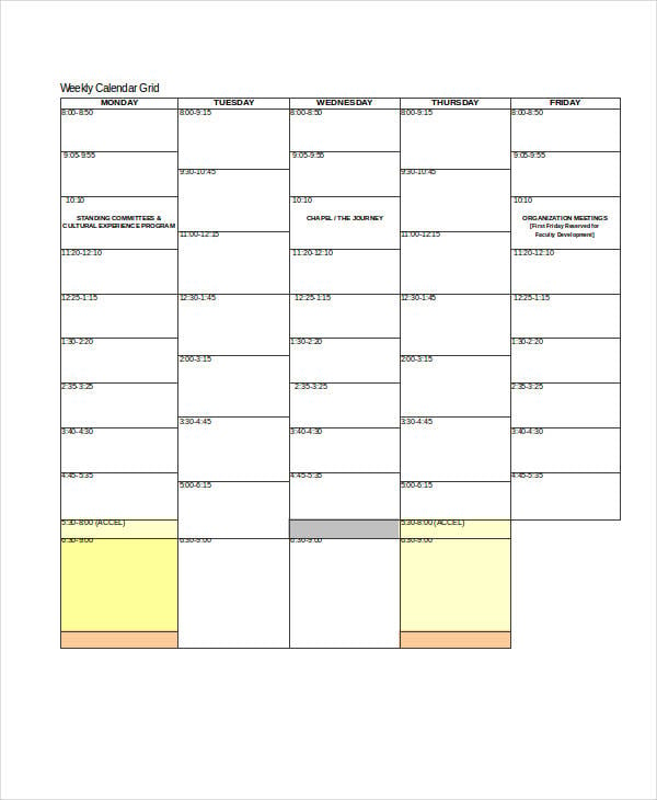 excel weekly class schedule template