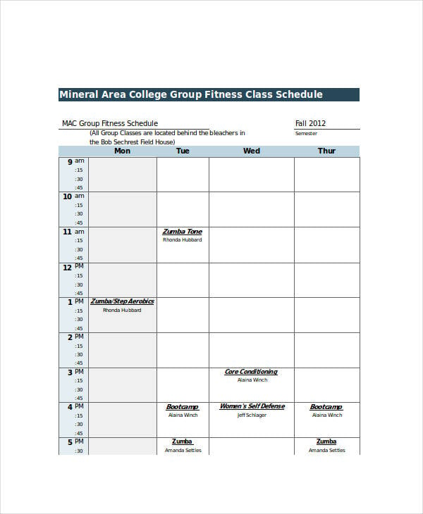 excel college class schedule template