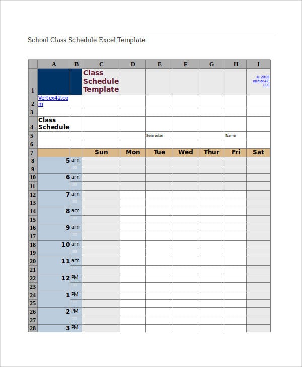 school class schedule excel template