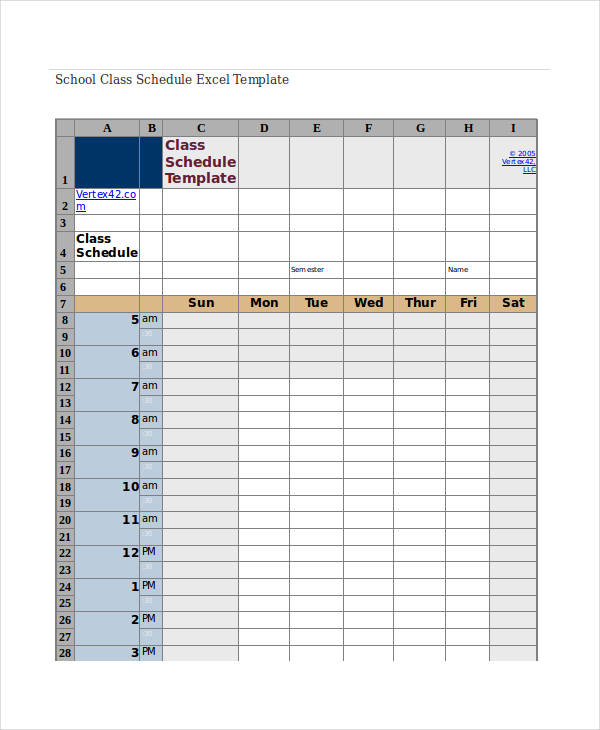 Excel School Schedule Template