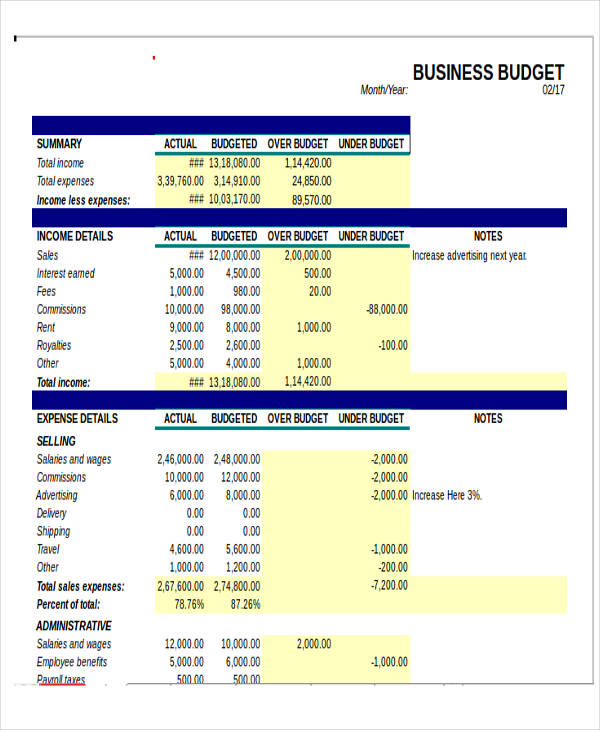 excel spreadsheet business budget plan template