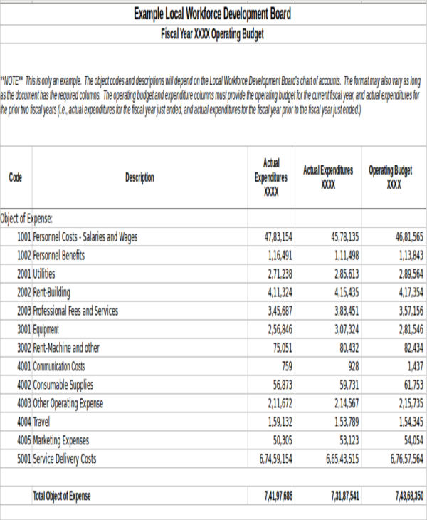 annual operating budget template