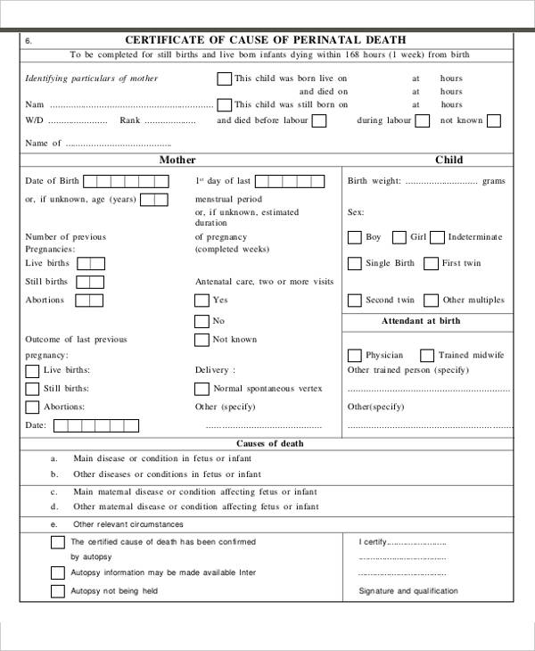 baby death certificate template