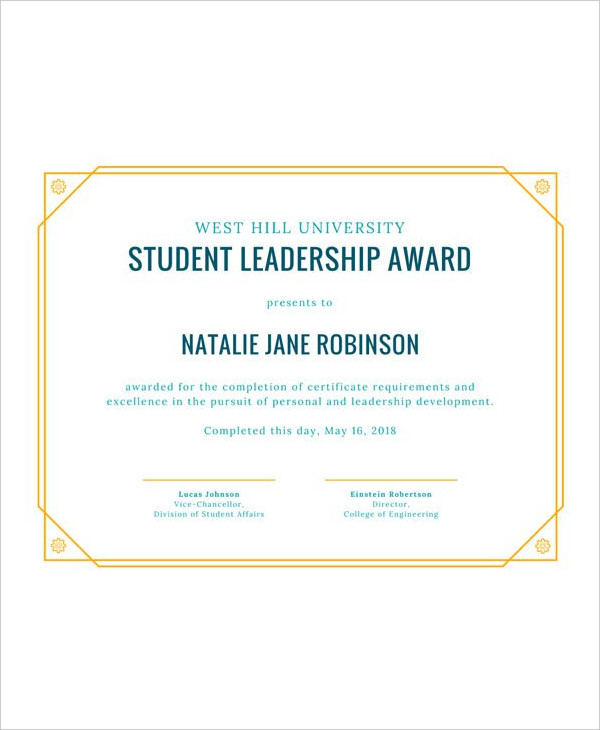 student leadership award template