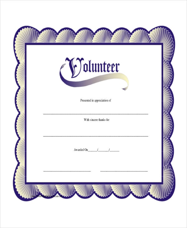 volunteer certificate template example