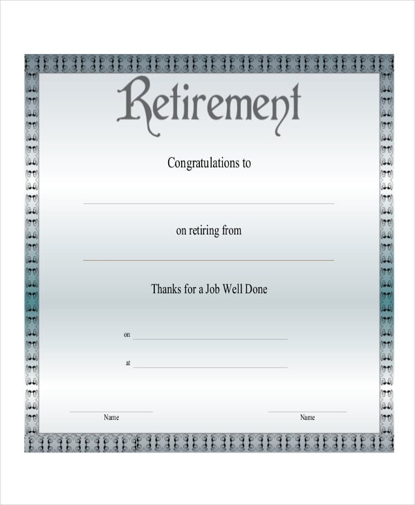 retirement certificate template