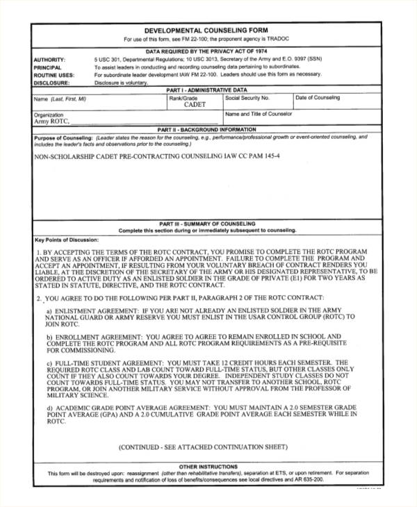 army officer counseling form
