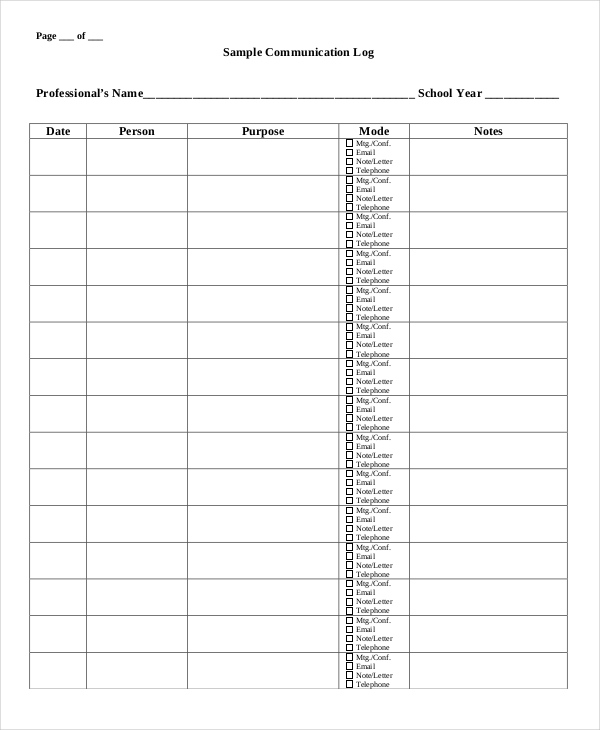 customer communication log template