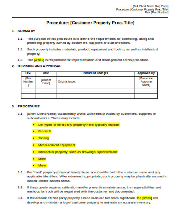 customer property log template