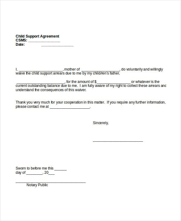 Notarized Child Support Agreement Letter from images.template.net