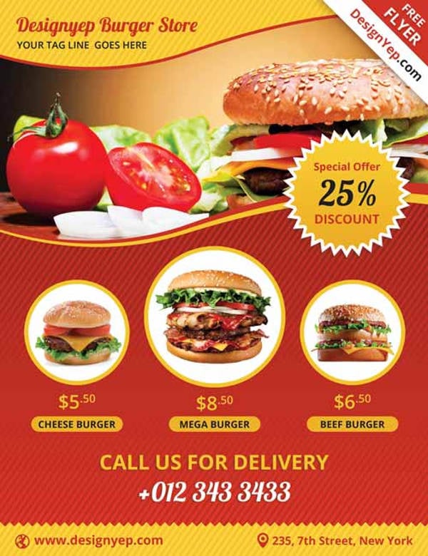 burger store free psd flyer template