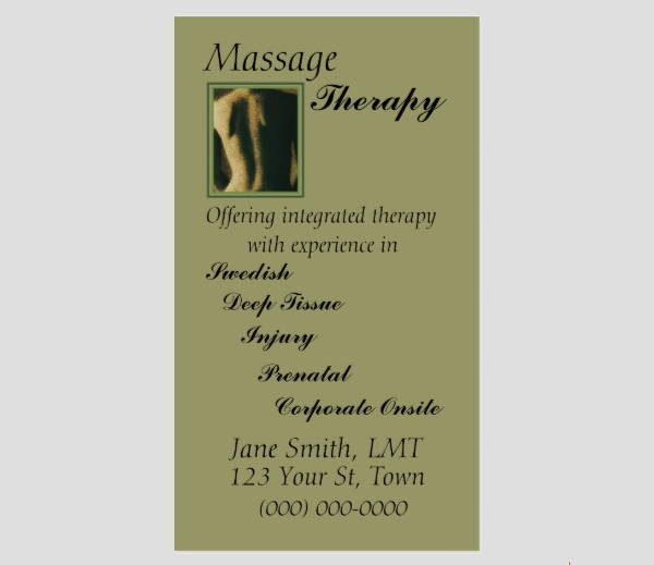 massage therapy business card