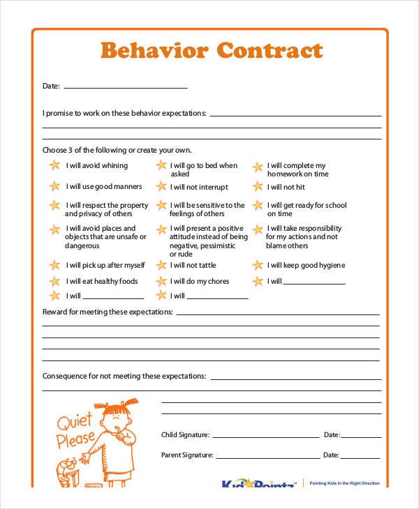 12 Sample Behavior Contract Templates Word Pages Docs
