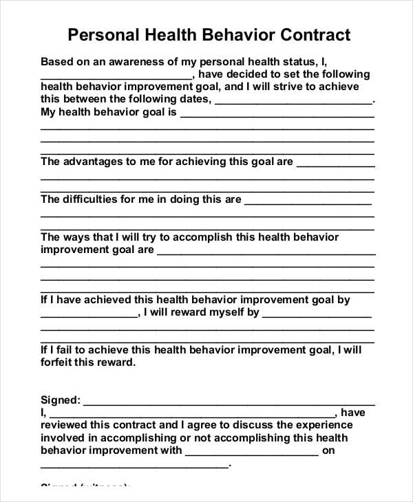 health behavior contract template