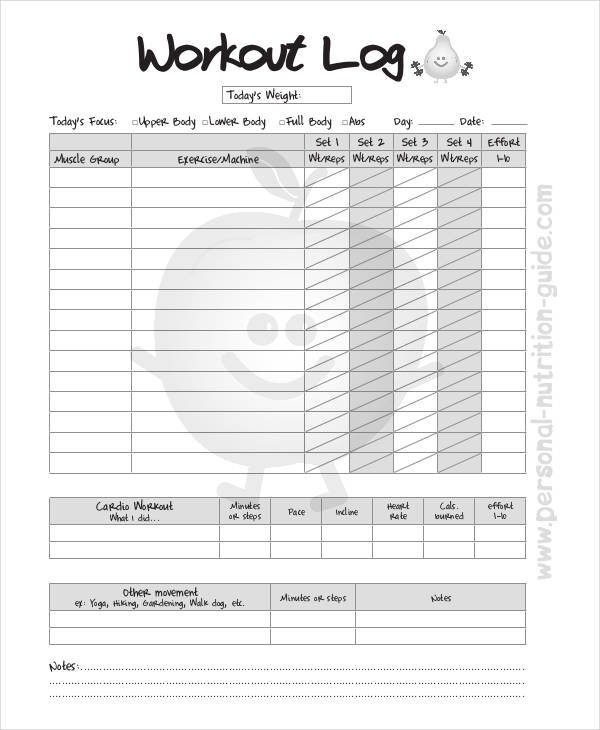 strength training log sheets