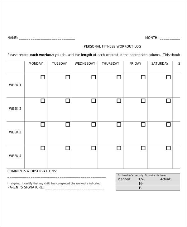Printable Workout Log - 8+ Free PDF Documents Download