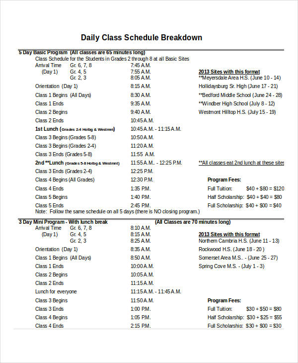 Excel Class Schedule Templates 8 Free Word Excel PDF Documents 