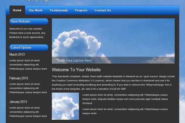 free web template of blue skies