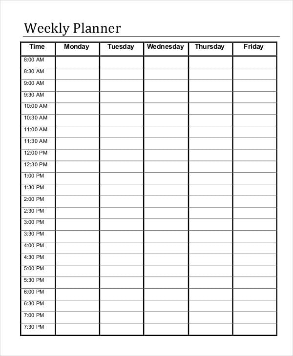 Blank Printable Weekly Planner