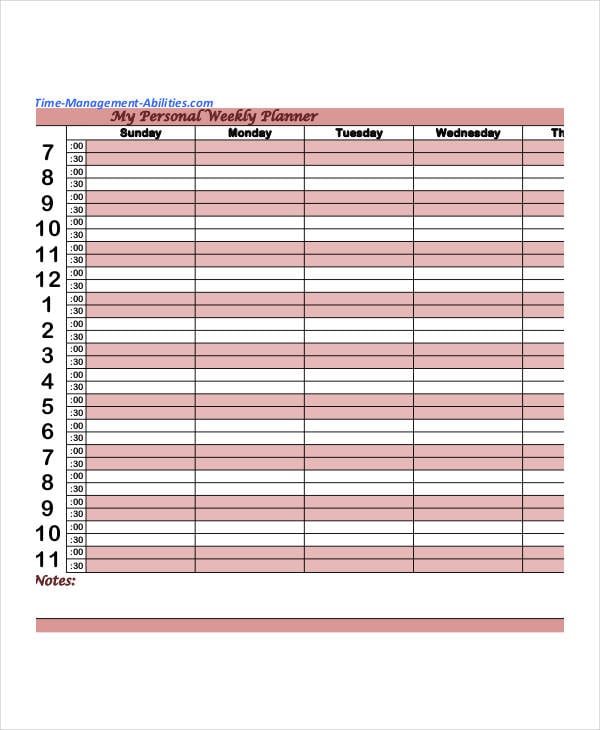 printable personal weekly planner
