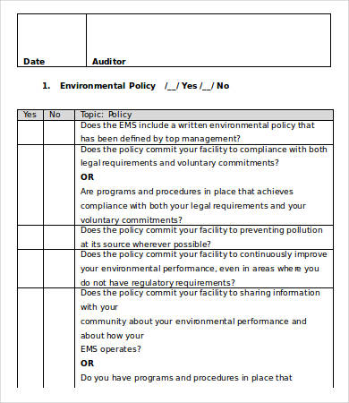 internal audit checklist sample