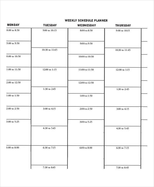 printable weekly schedule planner