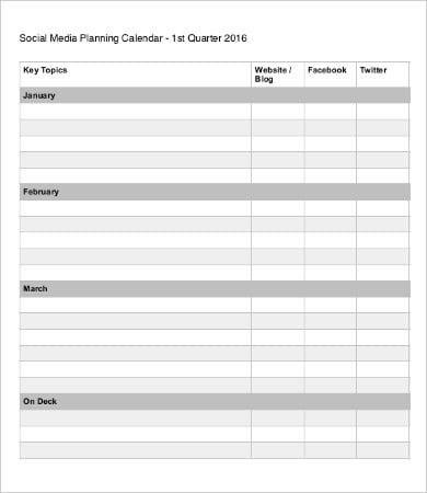 social media planning calendar template