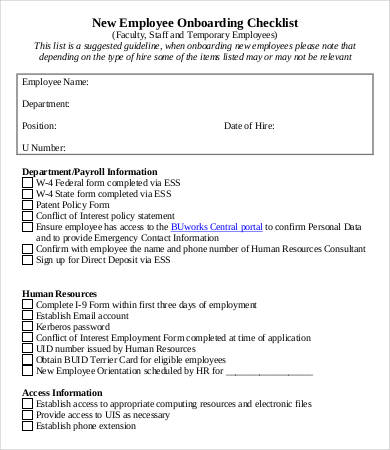 16+ New Employee Checklist Template - Free Sample, Example, Format Download