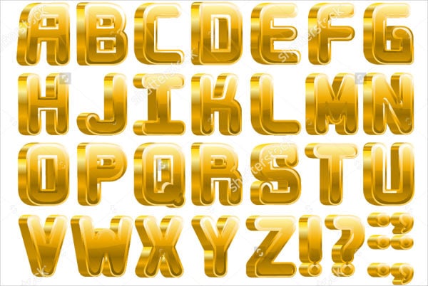 gold bold alphabets