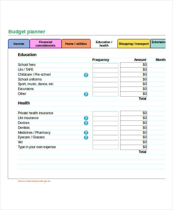 budget planner excel template