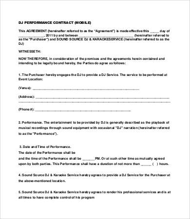 dj performance contract template