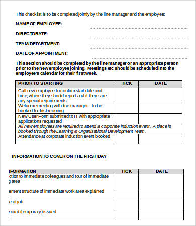 17 Sample Induction Checklist Template PDF Word Format Download 17 Sample Induction Checklist Template PDF Word Format Download