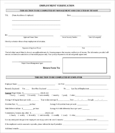 employment verification form for apartment rental