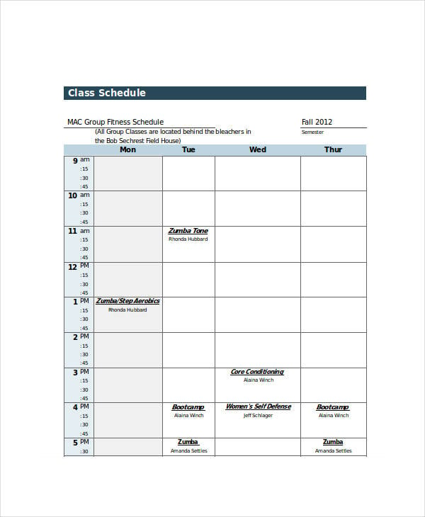 blank class schedule template excel2