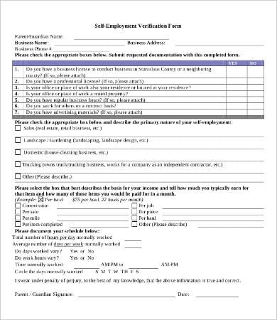 self employment verification form1