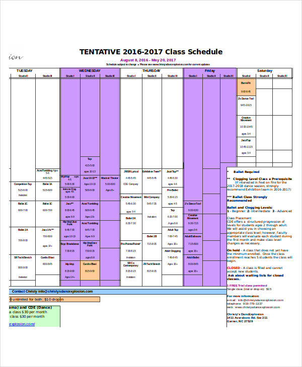 Free Class Schedule Template Excel