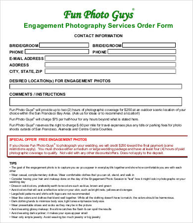 engagement photography contract sample