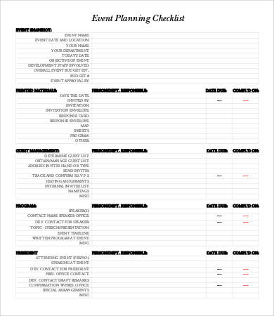 event planning checklist template