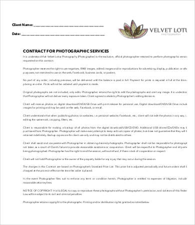 free photography contract template