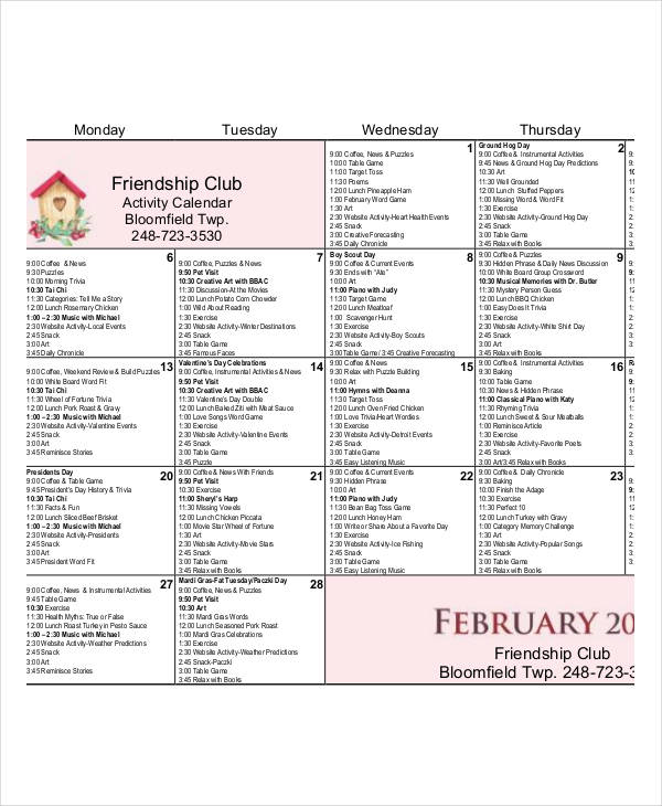 club activity calendar