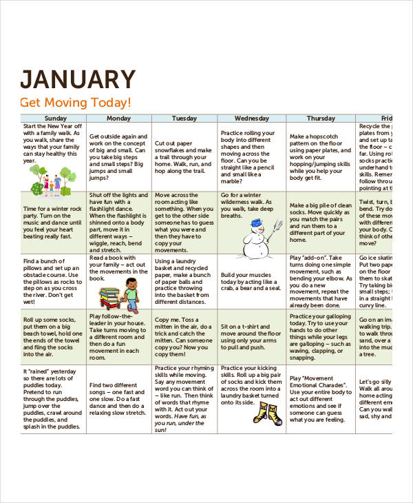 Activity Calendar Template 12 Free PDF Docs Word Format Download