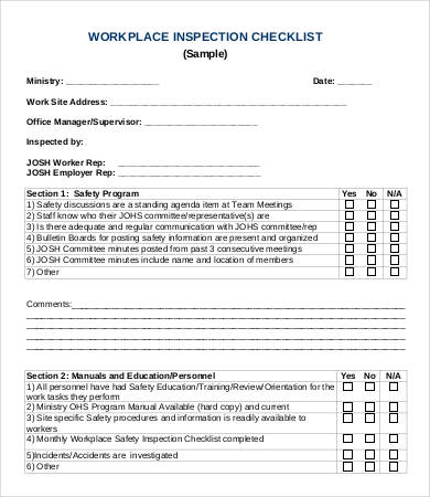 workplace safety inspection checklist template