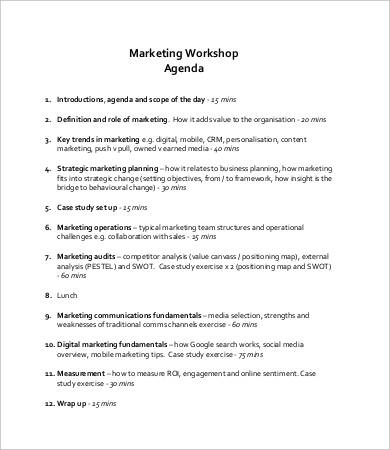 marketing workshop agenda template