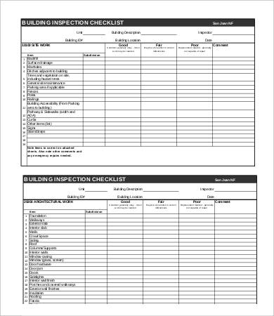 building inspection checklist template