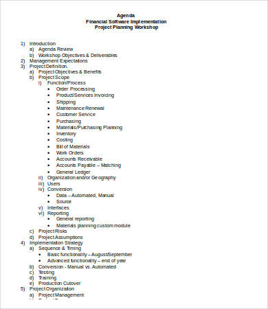 project planning workshop agenda template