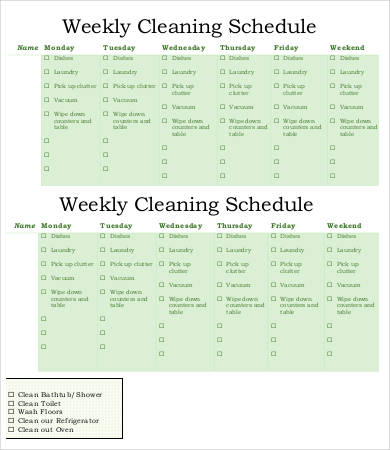 weekly cleaning schedule template