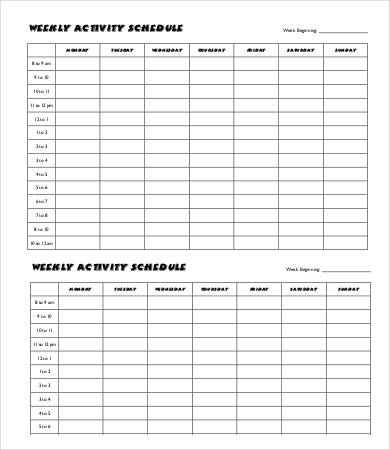 weekly activity schedule template