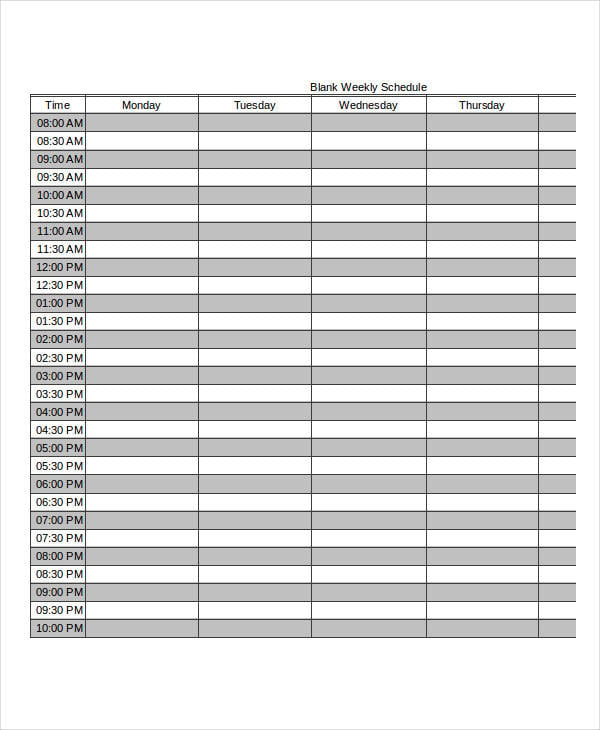 excel blank weekly schedule template