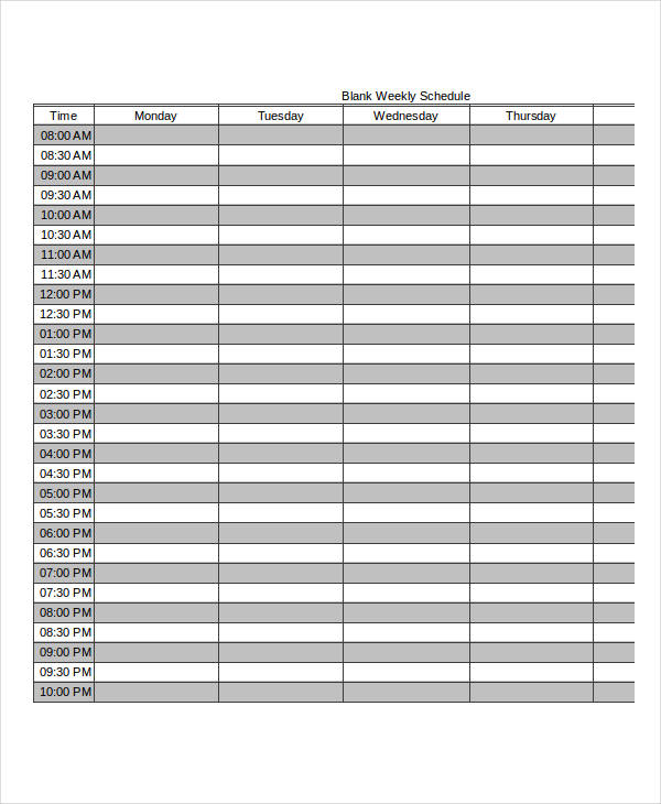 microsoft excel weekly schedule templates