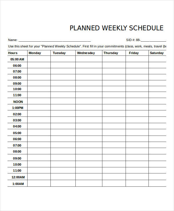 Excel Weekly Schedule Templates 8+ Free Excel Documents Download